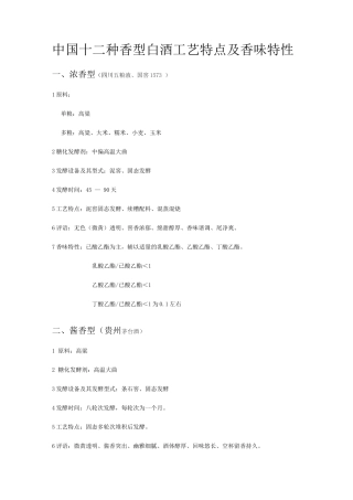 中国十二种香型白酒工艺特点及香味特征