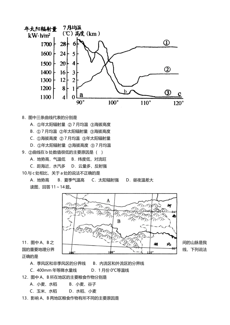 中国地理综合测试题_第3页