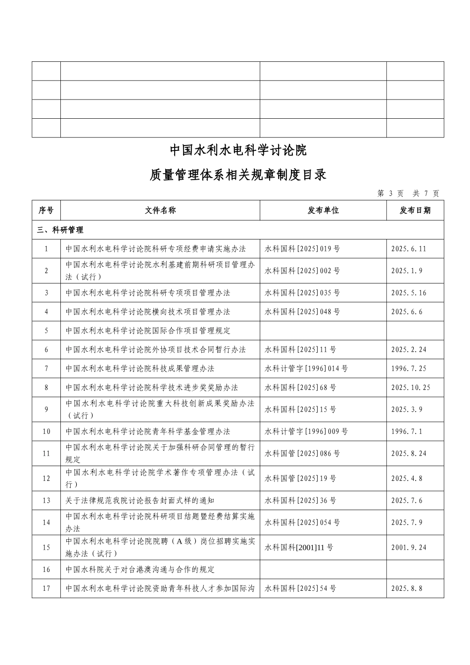 中国水利水电科学研究院质量管理体系相关规章制度目录_第3页