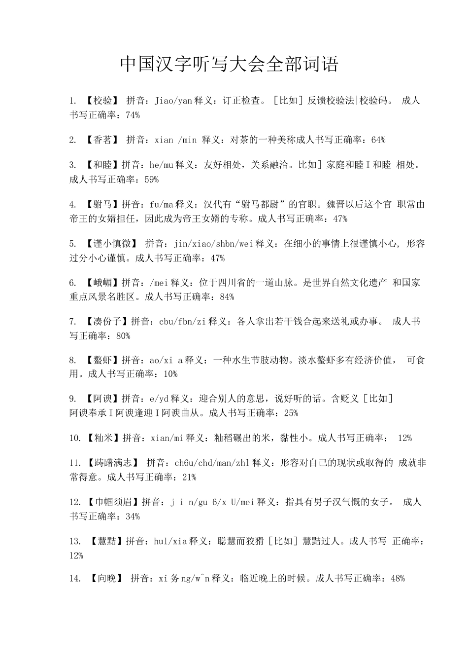中国汉字听写大会全部词语_第1页