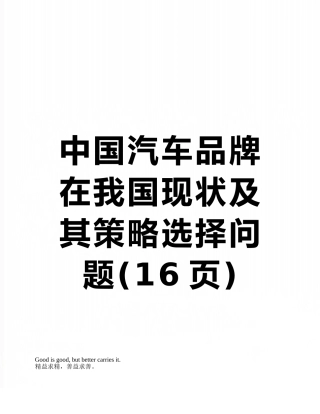 中国汽车品牌在我国现状及其策略选择问题