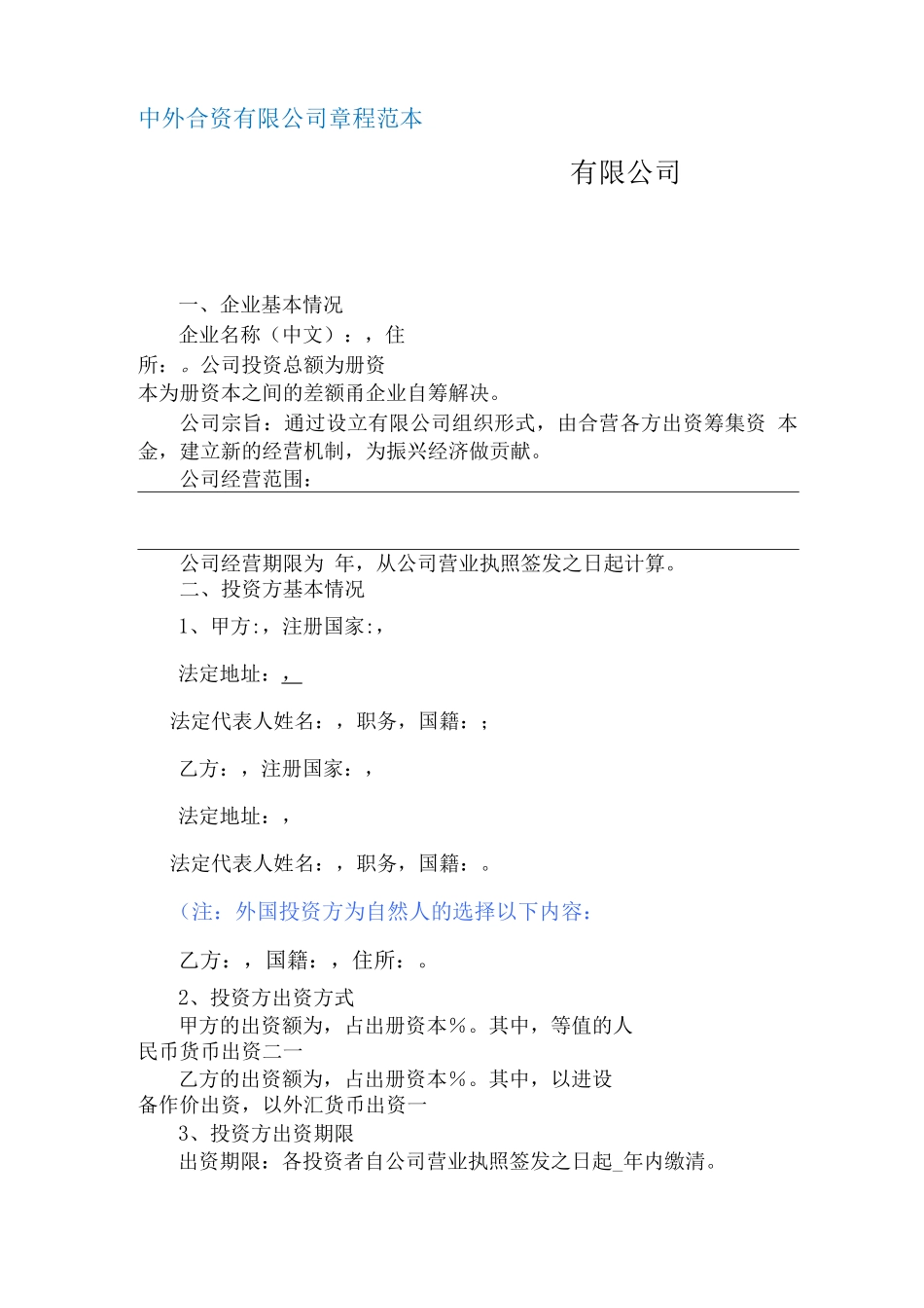 中外合资有限公司章程_第1页