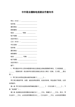 中外联合摄制电视剧合作意向书