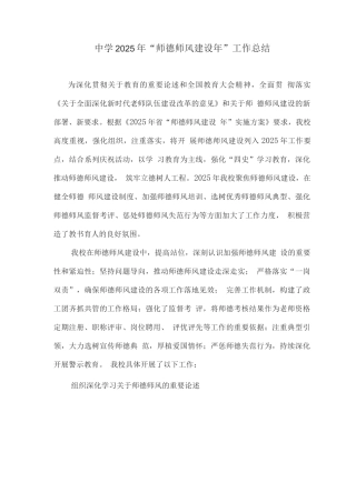 中学2025年“师德师风建设年”工作总结