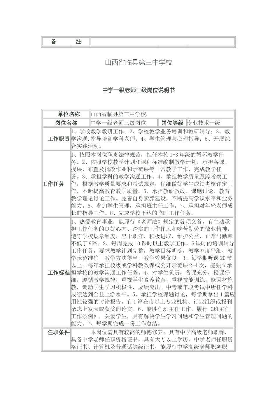 中学一级教师一级岗位说明书_第3页