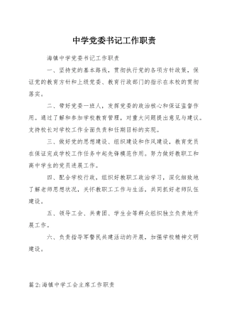 中学党委书记工作职责