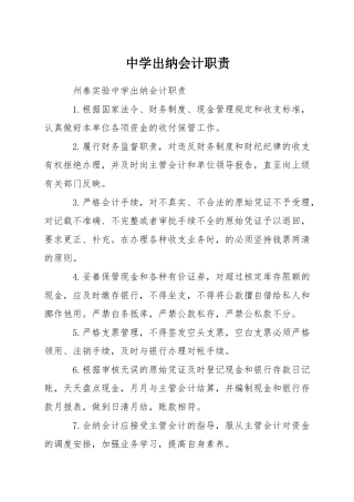 中学出纳会计职责