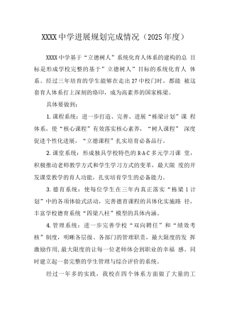 中学发展规划完成情况