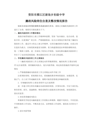 中学廉政风险岗位自查及整改情况报告