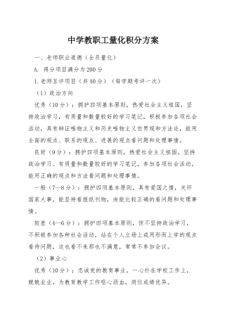 中学教职工量化积分方案