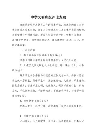 中学文明班级评比方案