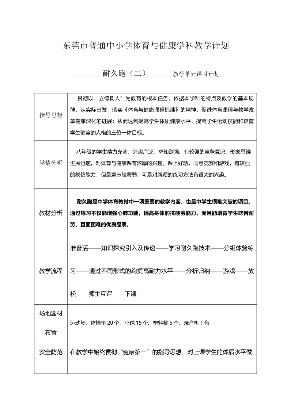 中学耐久跑公开课优秀教案_第2页