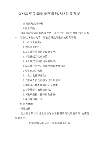 中学高处坠落事故现场处置方案