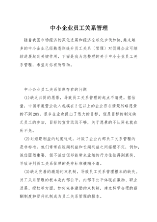 中小企业员工关系管理