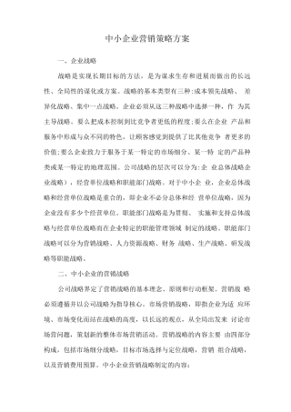 中小企业营销策略方案