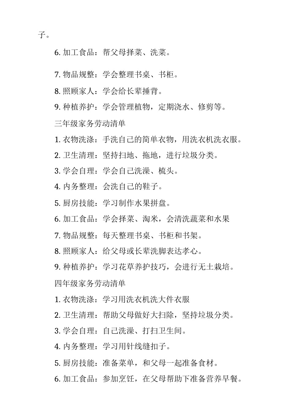 中心小学小学生家庭劳动教育指导清单_第2页