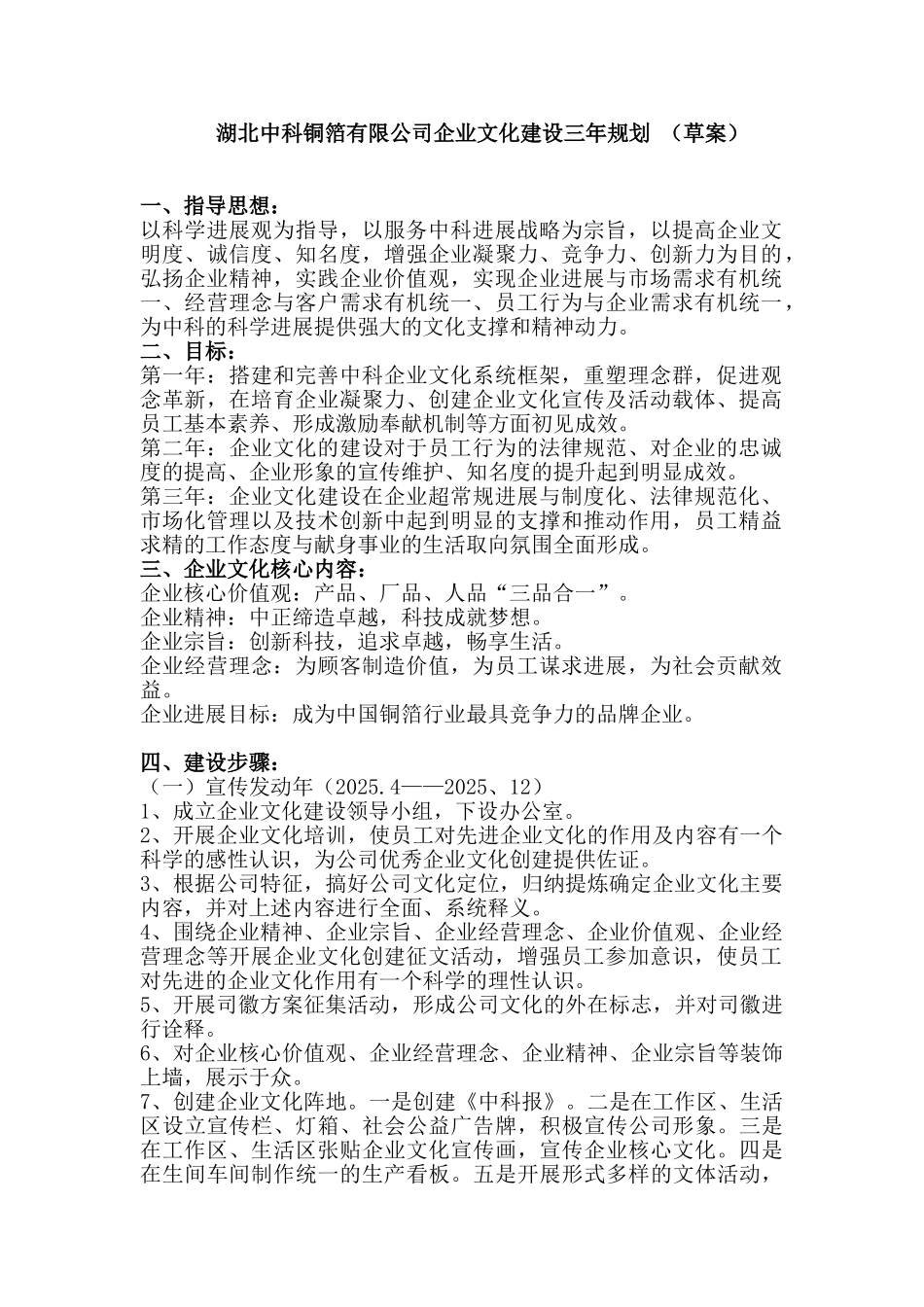 中科铜箔有限公司企业文化建设三年规划_第1页