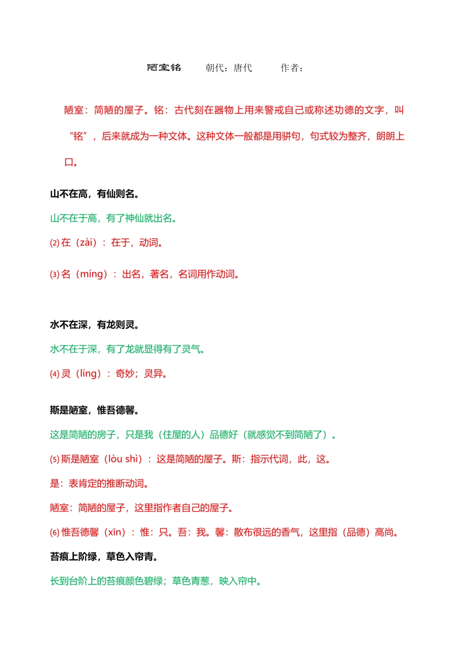 中考《陋室铭》一句一译-字词翻译-全文翻译-解析详解_第2页