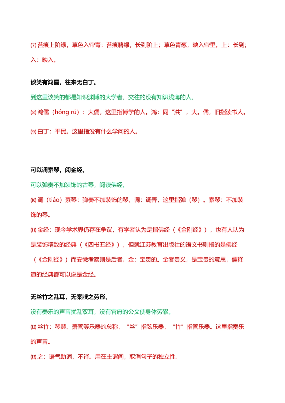 中考《陋室铭》一句一译-字词翻译-全文翻译-解析详解_第3页