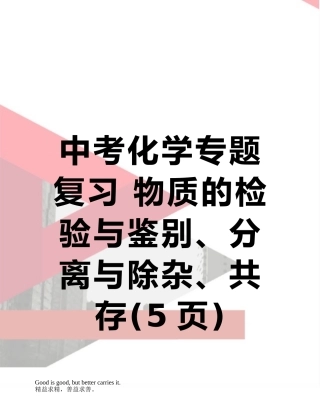 中考化学专题复习-物质的检验与鉴别、分离与除杂、共存