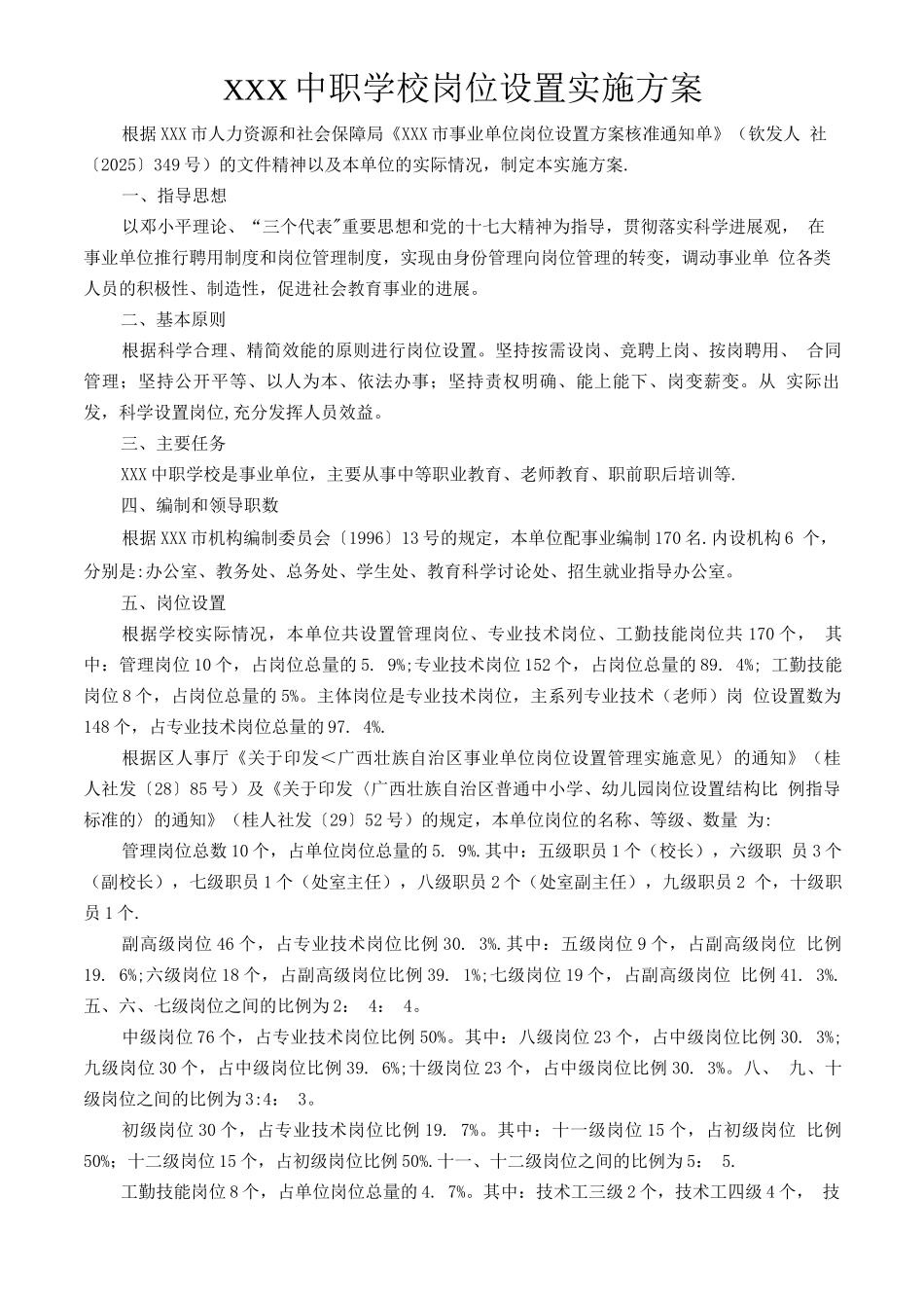 中职学校岗位设置方案及说明书_第1页