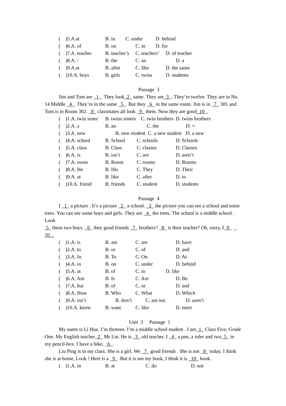 (译林版)六年级英语完形填空100篇(含答案和讲解) (1)_第3页