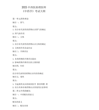 中西医助理医师中药学考试大纲