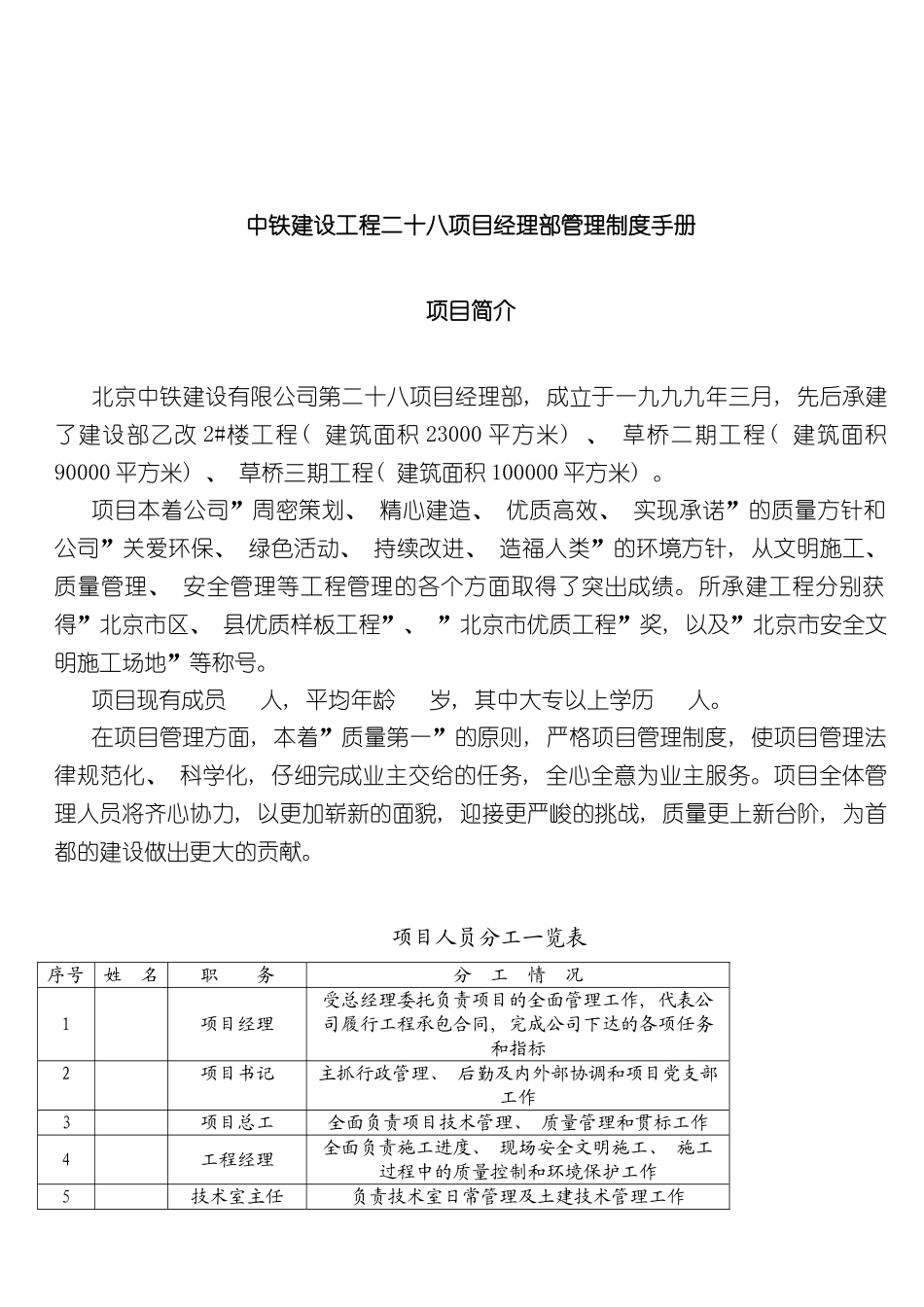 中铁建设工程二十八项目经理部管理制度手册_第2页