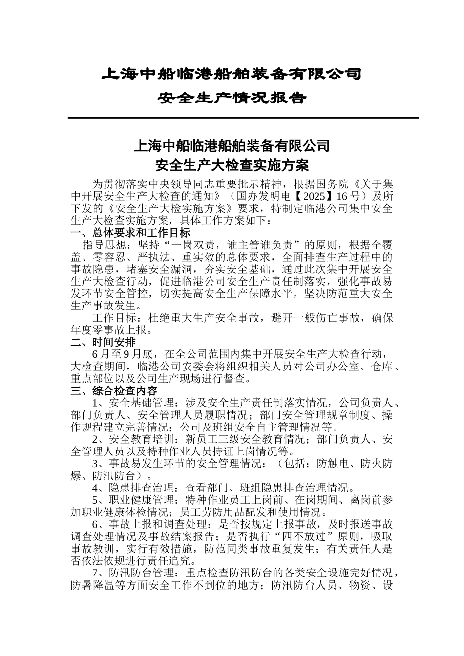 临港公司安全生产大检查实施方案_第1页