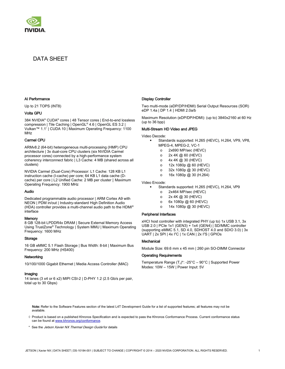 JetsonXavierNXDatasheet_v1.6硬件设计资料_第1页