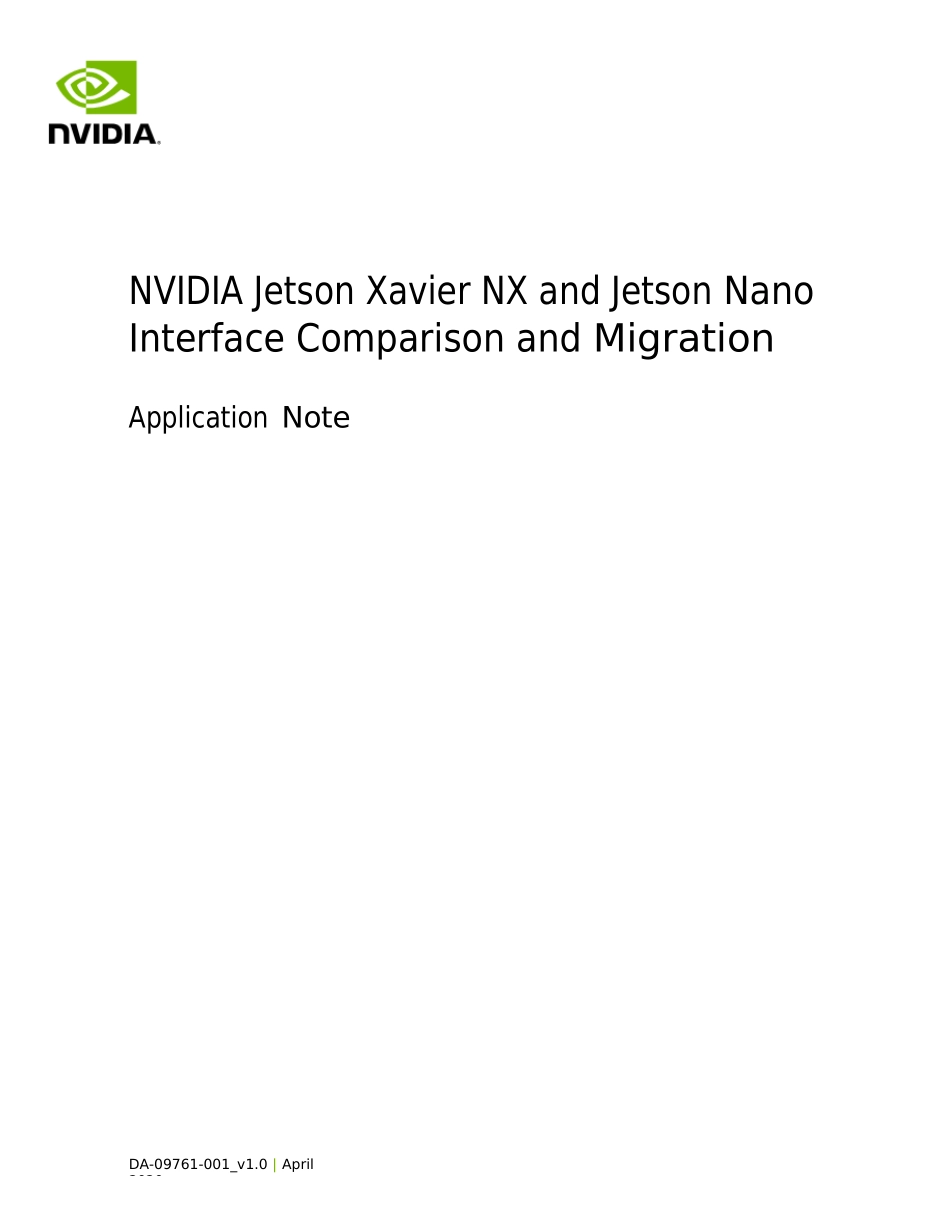 jetson 系列移植指南 Jetson_Xavier_NX_and_Jetson_Nano_Interface_Comparison_Migration_Application_Note_v1.0_第1页