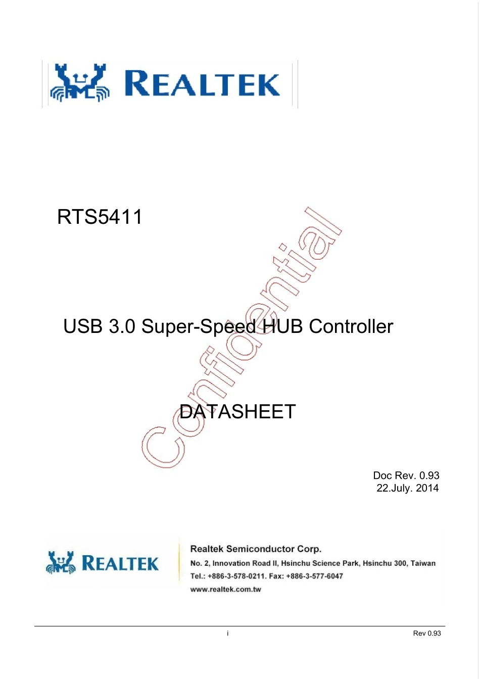 HZHY-AL200-硬件设计-数据手册-RTS5411USB3.0HUBControllerWOSv0.93_第1页