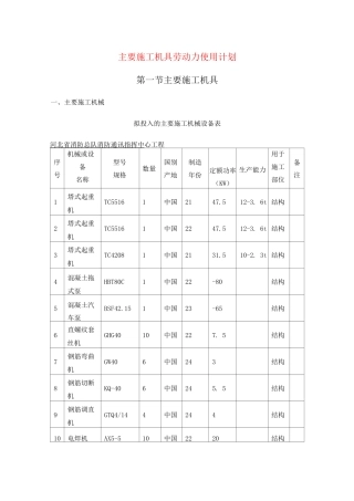 主要施工机具劳动力使用计划
