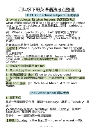 2024四(下)英语(译林版)全册语法考点整理