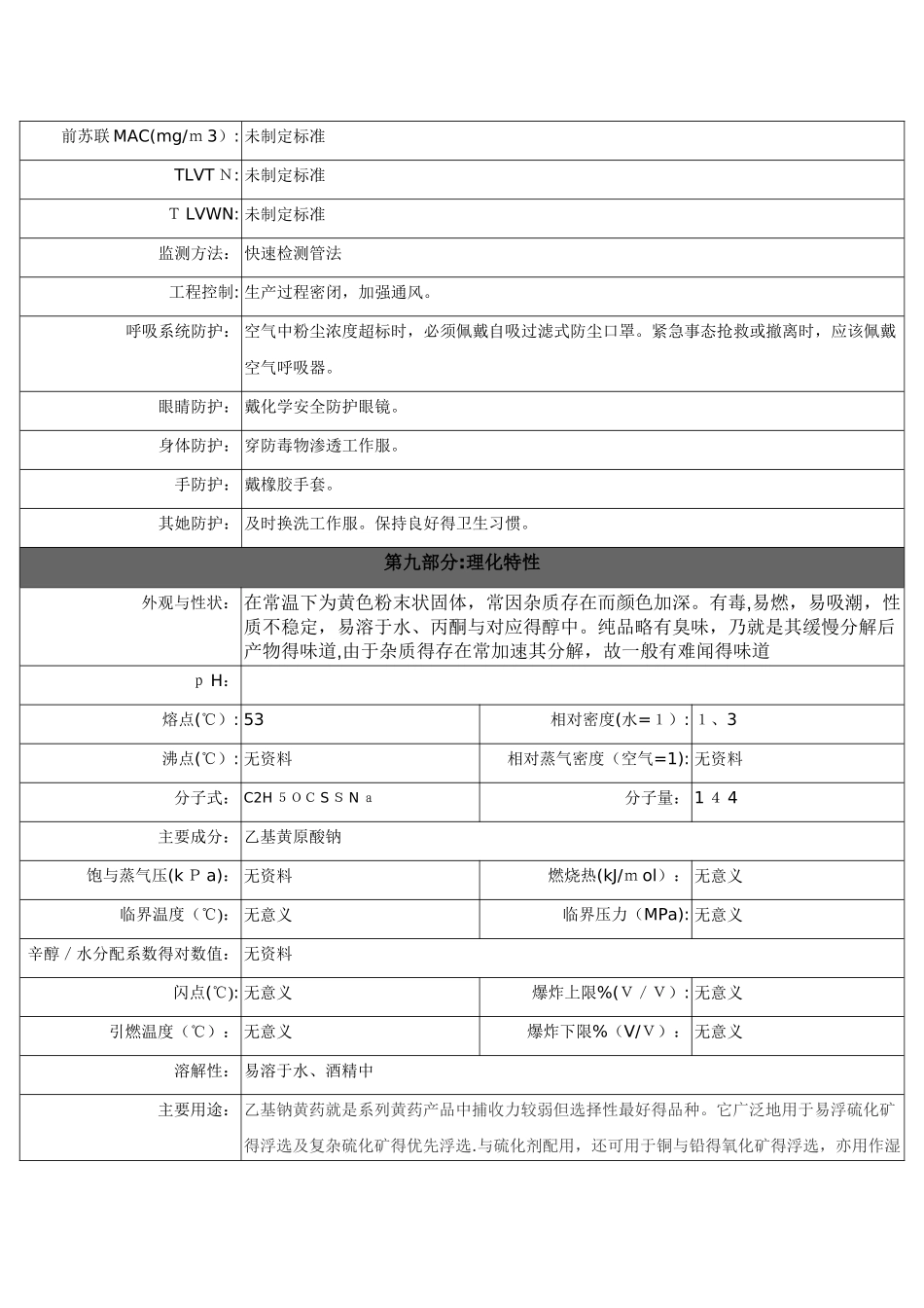 乙基钠黄药安全技术说明书总论_第3页