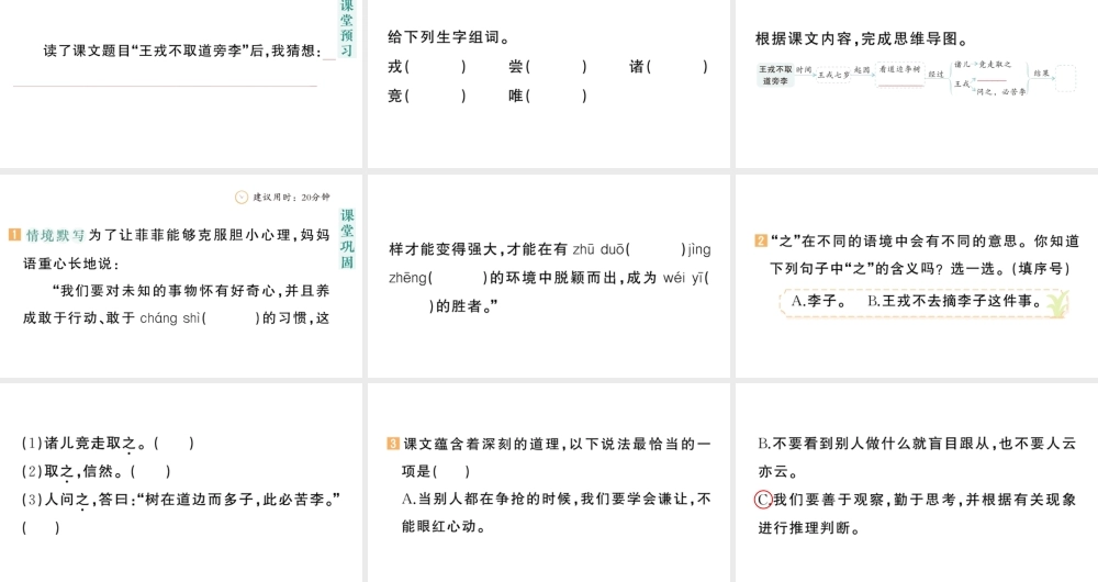 24统编版小学语文四年级上册第八单元25 王戎不取道旁李-课堂过关练习课件