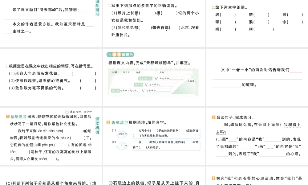 24统编版小学语文四年级上册第五单元17 爬天都峰-课堂过关练习课件