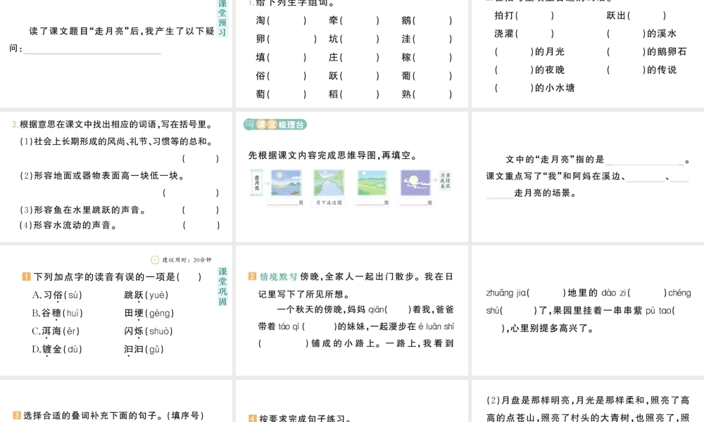 24统编版小学语文四年级上册第一单元2 走月亮-课堂过关练习课件