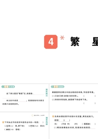 24统编版小学语文四年级上册第一单元4 繁星-课堂过关练习课件
