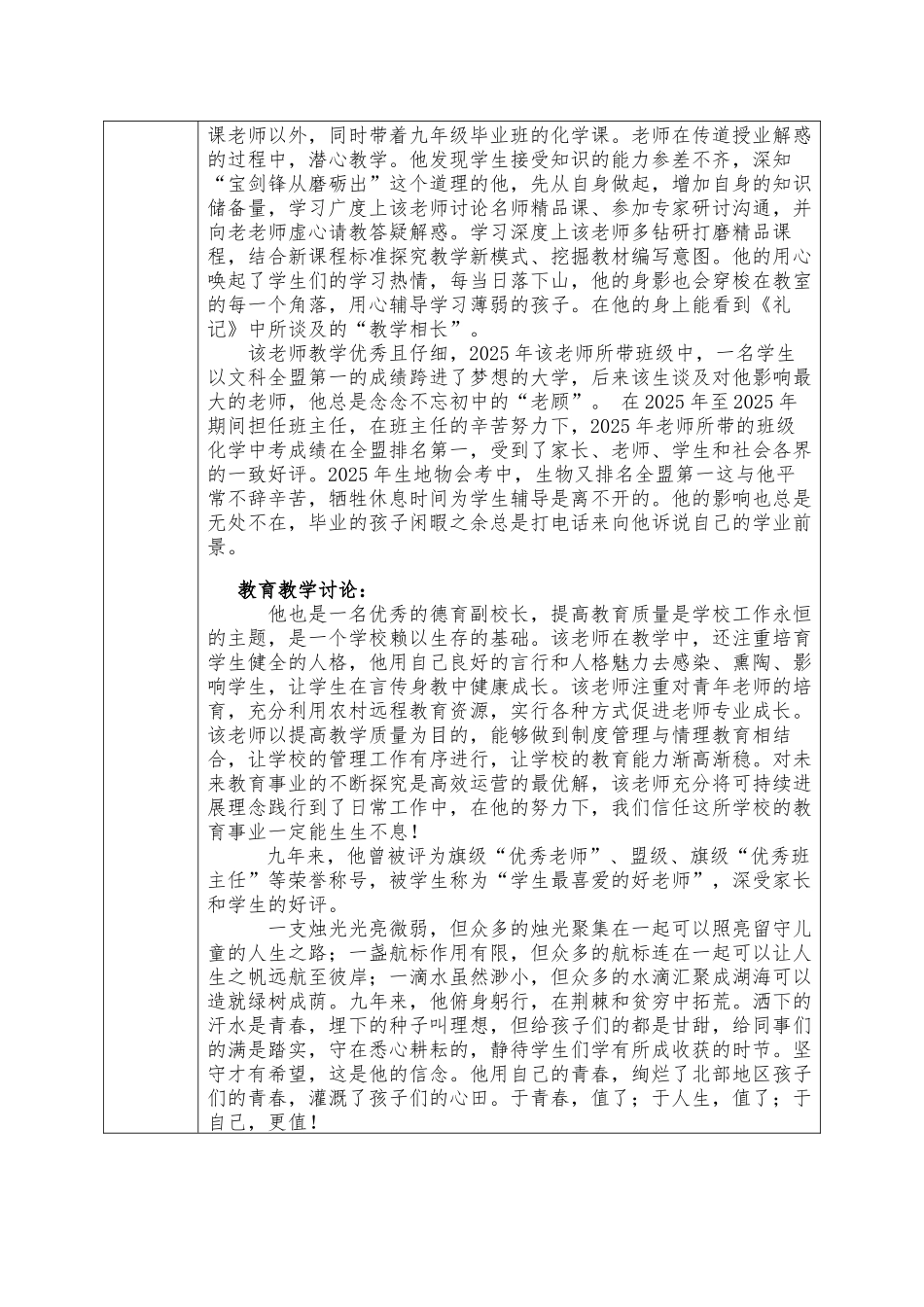 乡村优秀青年教师培养奖励计划人选推荐表_第2页