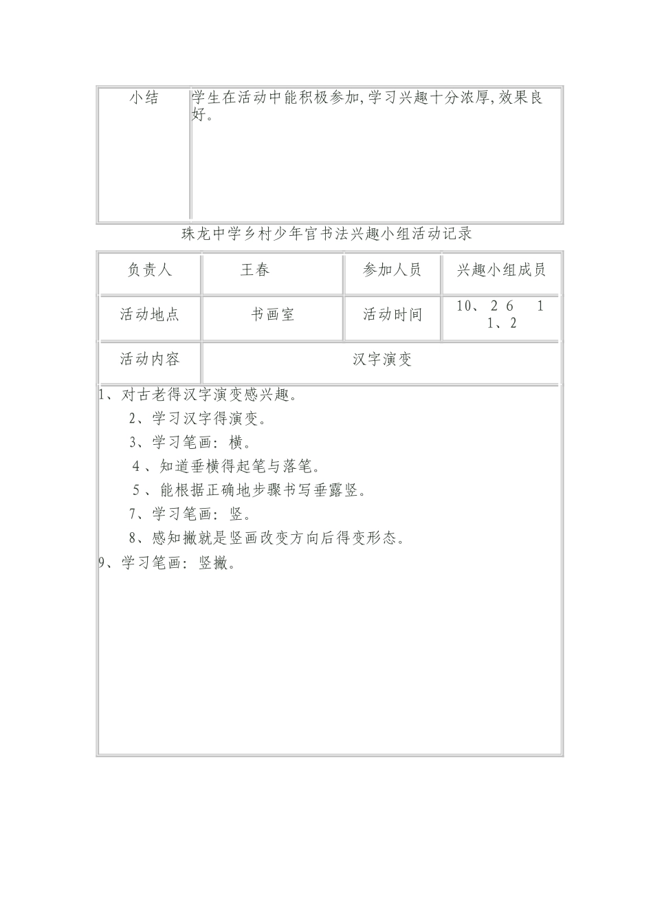 乡村少年宫书法兴趣小组活动记录_第3页