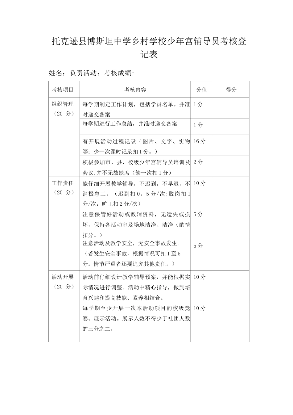 乡村少年宫辅导员考核表_第1页