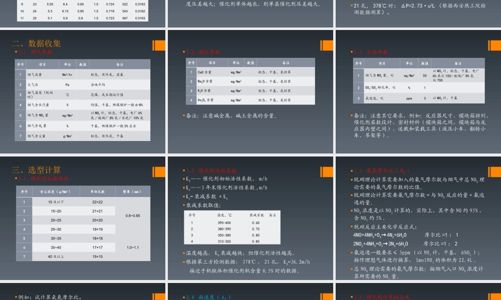 蜂窝式催化剂选型计算