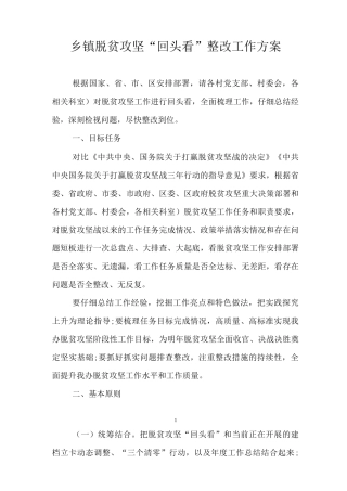乡镇脱贫攻坚“回头看”整改工作方案