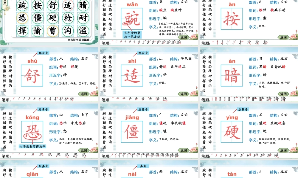 24统编版小学语文四年级上册生字笔顺课件-5 一个豆荚里的五粒豆