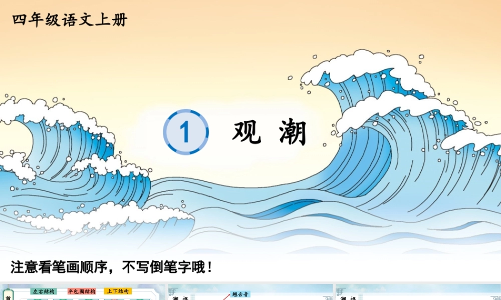 24统编版小学语文四年级上册生字笔顺课件-24统编版小学语文四年级上册生字笔顺课件-1 观潮