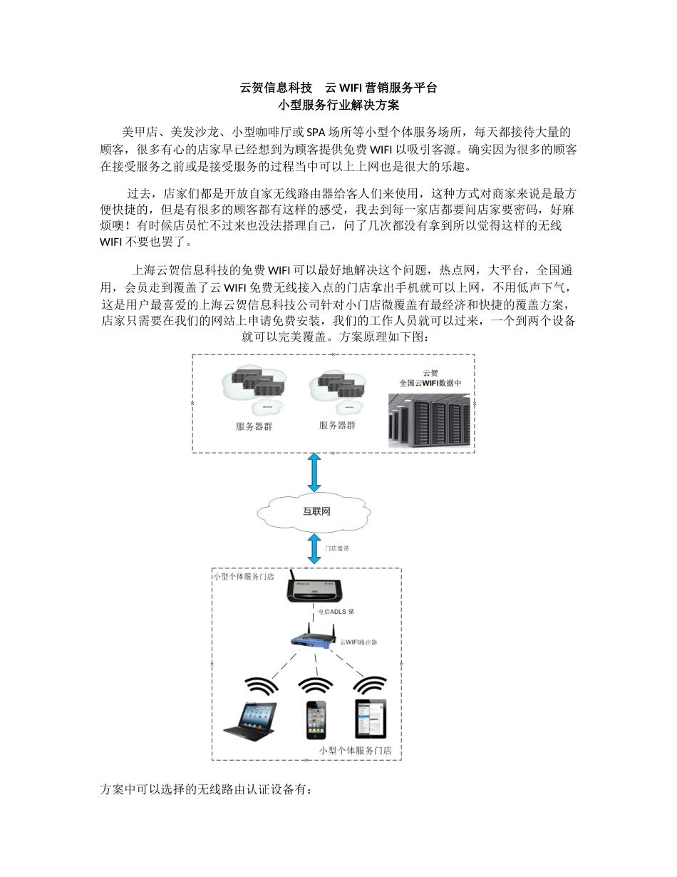 云贺科技云WIFI营销服务平台-美甲店-SPA-美发沙龙小型服务场所方案_第1页