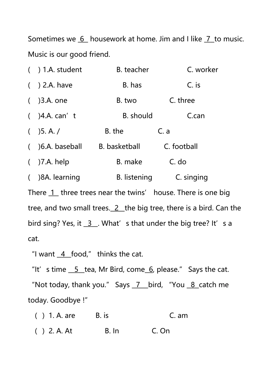 五年级英语完形填空专项训练_第3页