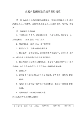 交易员薪酬标准及激励制度