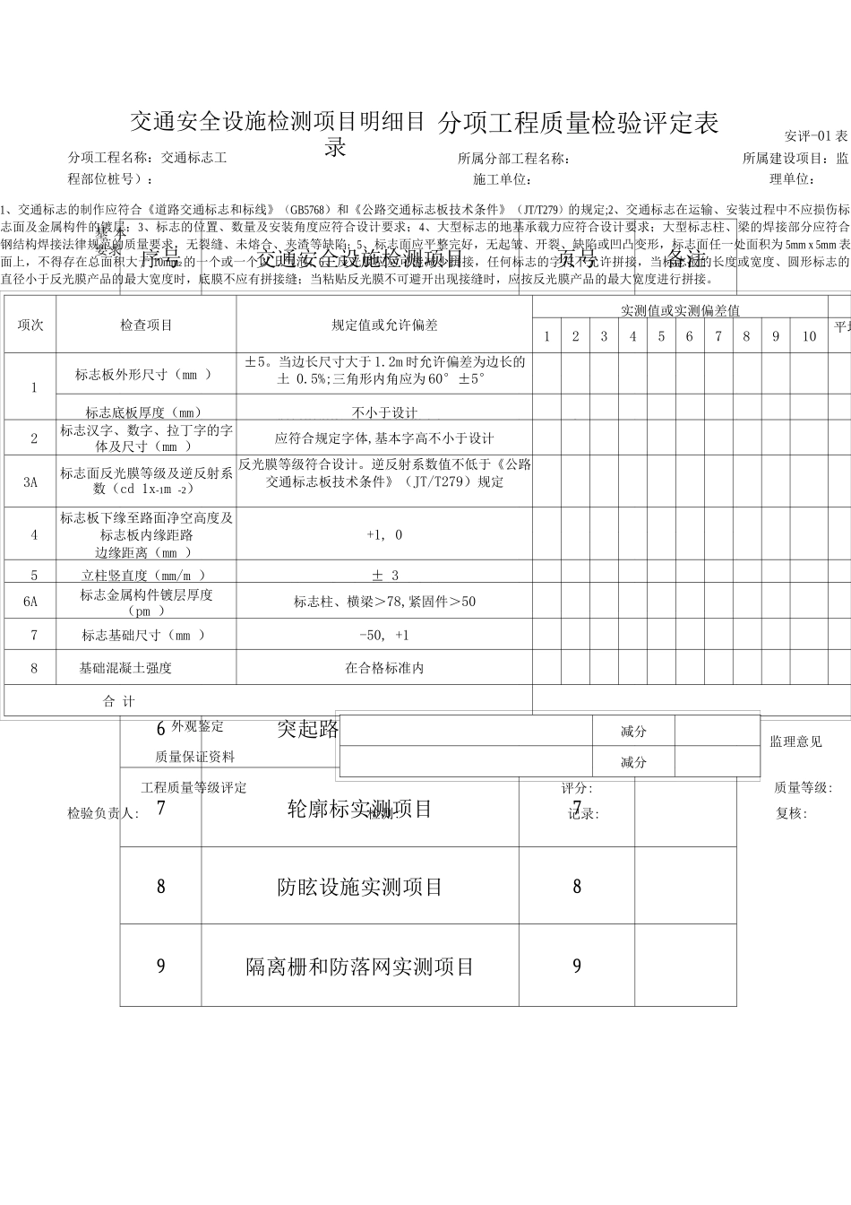 交通安全设施分项工程质量检验评定表3_第1页